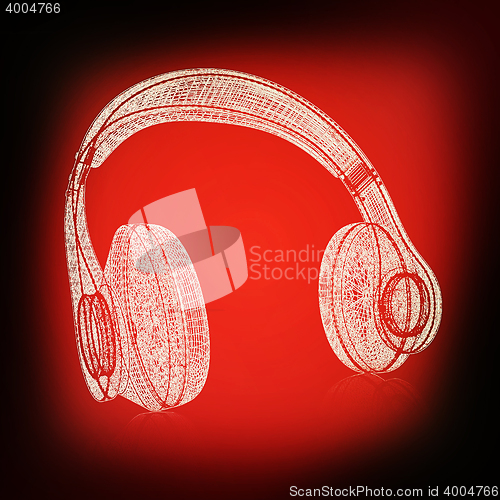 Image of 3d model headphones. 3D illustration. Vintage style.