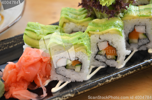 Image of Veggie sushi roll on plate