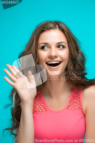 Image of The young woman\'s portrait with happy emotions