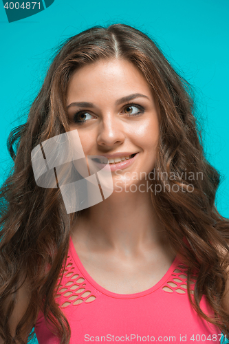 Image of The young woman\'s portrait with happy emotions