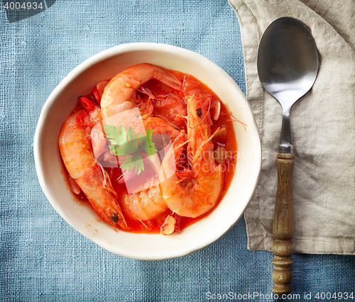 Image of bowl of tomato and shrimp soup