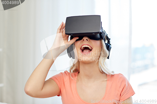 Image of woman in virtual reality headset or 3d glasses