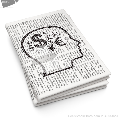 Image of Education concept: Head With Finance Symbol on Newspaper background