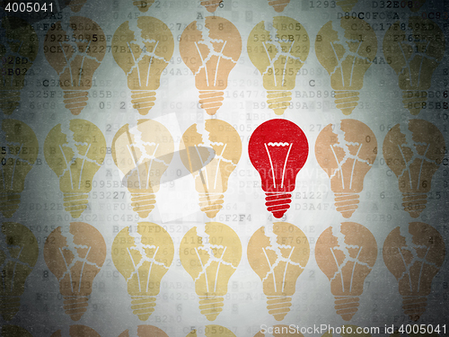 Image of Business concept: light bulb icon on Digital Data Paper background