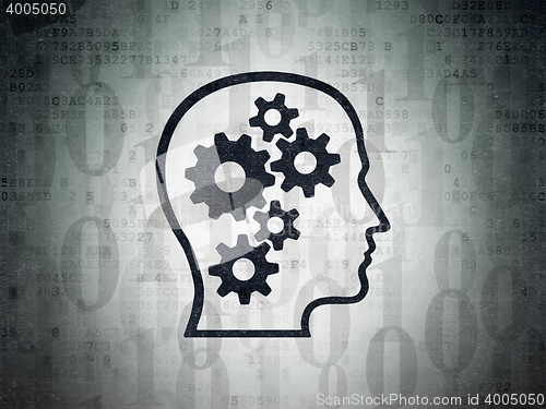 Image of Business concept: Head With Gears on Digital Data Paper background