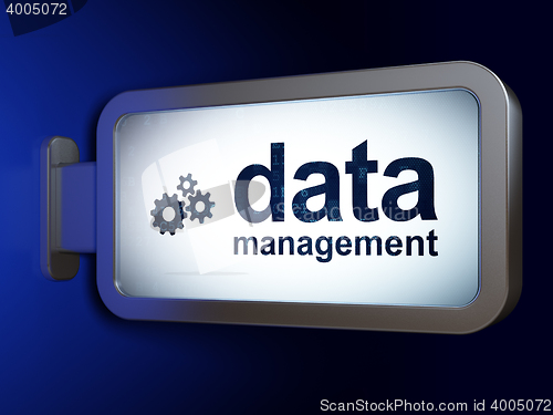 Image of Data concept: Data Management and Gears on billboard background