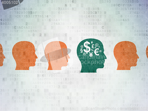 Image of Finance concept: head with finance symbol icon on Digital Data Paper background