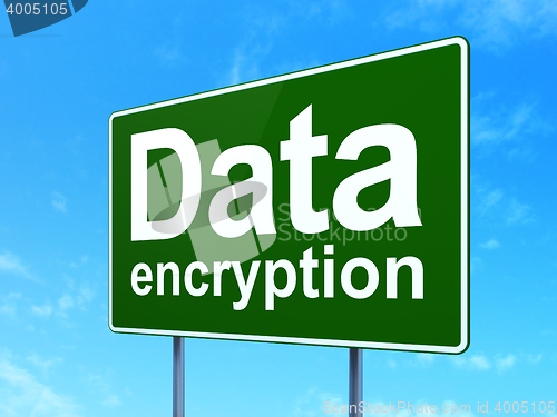 Image of Protection concept: Data Encryption on road sign background