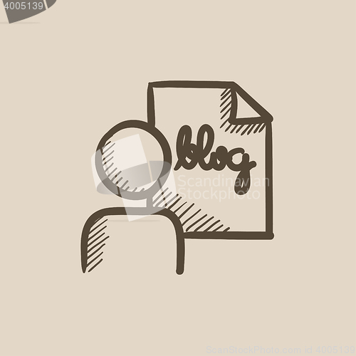 Image of Man and sheet with word blog sketch icon.