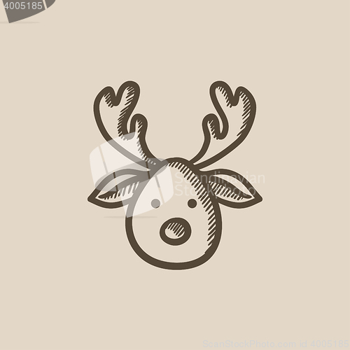 Image of Christmas deer sketch icon.