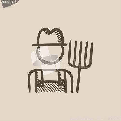 Image of Farmer with pitchfork sketch icon.