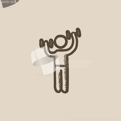 Image of Man exercising with dumbbells sketch icon.