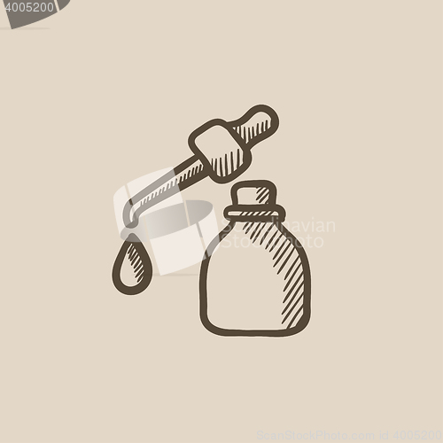 Image of Bottle of essential oil and pipette sketch icon.