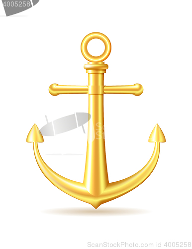 Image of Gold anchor on white background.