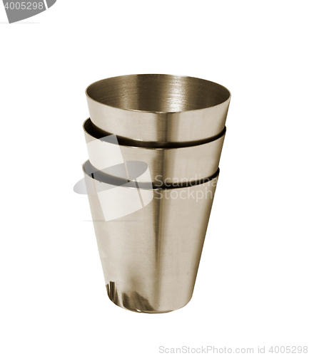 Image of Big steel cup with lid and handle isolated on white