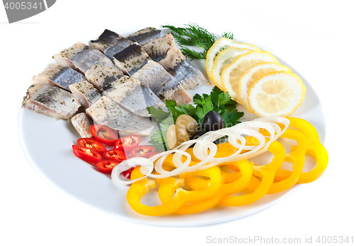Image of fish on plate with vegetables