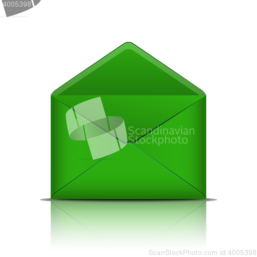 Image of Green open envelope isolated on white background.