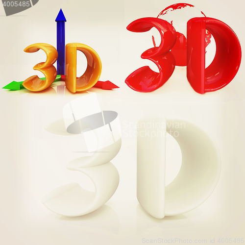 Image of 3d text set. 3D illustration. Vintage style.