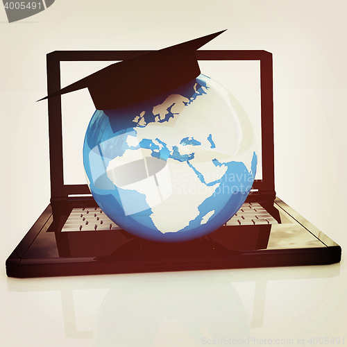 Image of Global On line Education. 3D illustration. Vintage style.