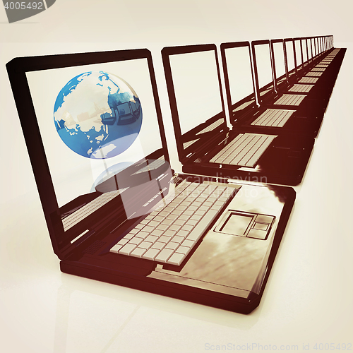 Image of Computer Network Online concept. 3D illustration. Vintage style.