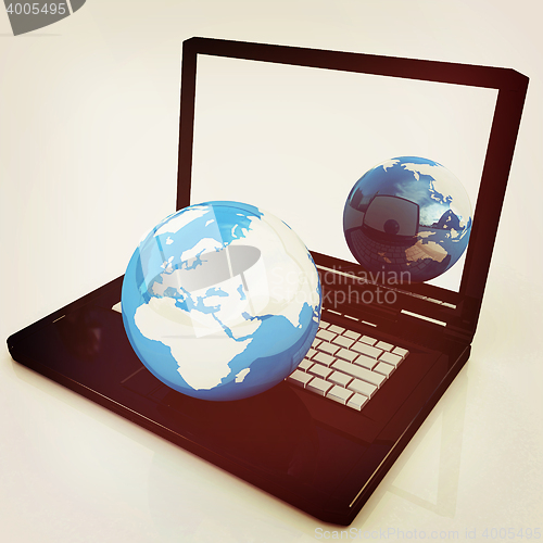 Image of Computer Network Online concept. 3D illustration. Vintage style.