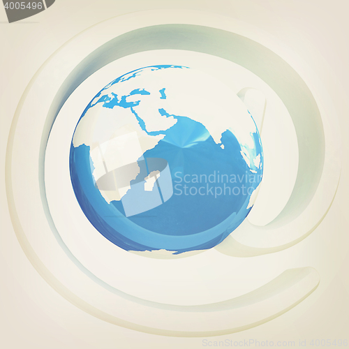 Image of Glossy icon with mail for Earth. 3D illustration. Vintage style.