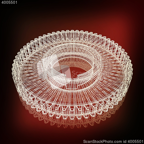 Image of 3d model gears. 3D illustration. Vintage style.