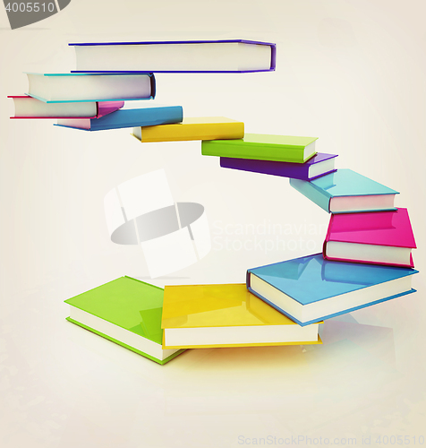 Image of colorful real books. 3D illustration. Vintage style.