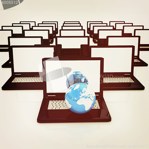 Image of Computer Network Online concept. 3D illustration. Vintage style.