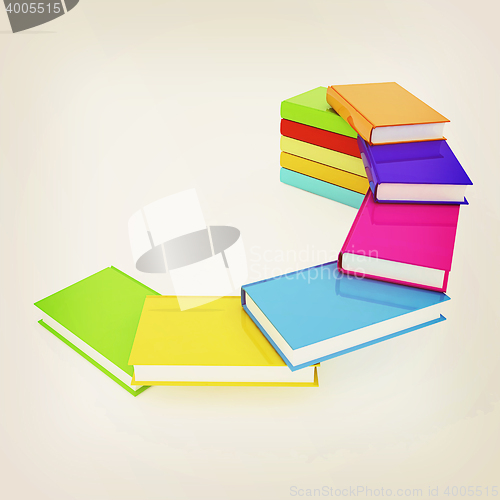 Image of colorful real books. 3D illustration. Vintage style.