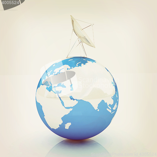 Image of SAT and planet earth. 3D illustration. Vintage style.