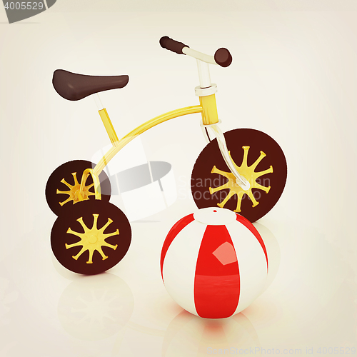 Image of children\'s bike with colorful aquatic ball. 3D illustration. Vin