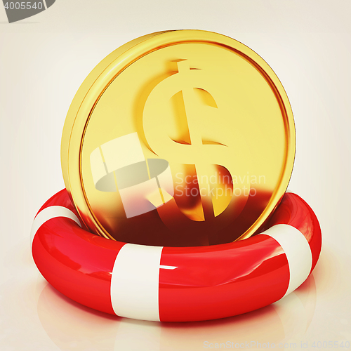 Image of Coin dollar on  lifeline. 3D illustration. Vintage style.