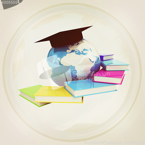 Image of Global Education button. 3D illustration. Vintage style.