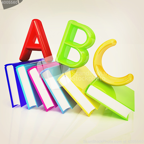 Image of alphabet on a colorful real books. 3D illustration. Vintage styl