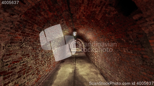 Image of Long underground brick tunnel angle shot