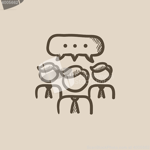 Image of People with speech square above heads sketch icon.