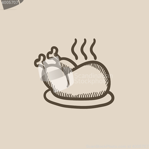 Image of Baked whole chicken sketch icon.