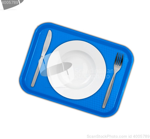 Image of Set of utensils arranged on the table with plate