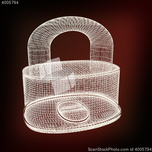 Image of 3d model lock. 3D illustration. Vintage style.