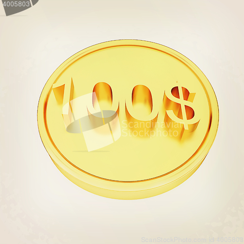 Image of Gold 100 dollar coin. 3D illustration. Vintage style.