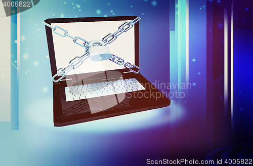 Image of Laptop on a blue fantasy background. 3D illustration. Vintage st