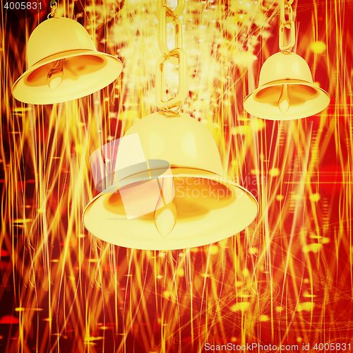 Image of Gold bell on winter or Christmas style background. 3D illustrati