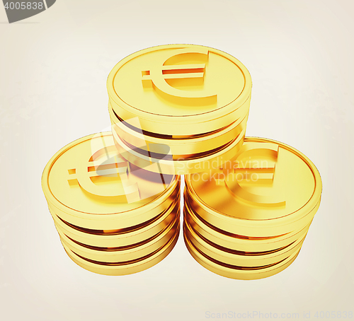 Image of Gold euro coins. 3D illustration. Vintage style.