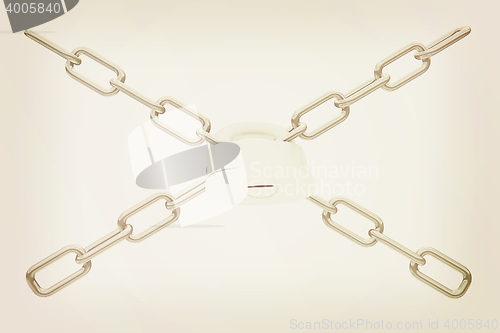 Image of chains and padlock on white background - 3d illustration. 3D ill