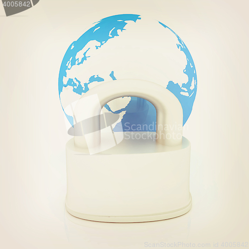 Image of globe and padlock. 3D illustration. Vintage style.