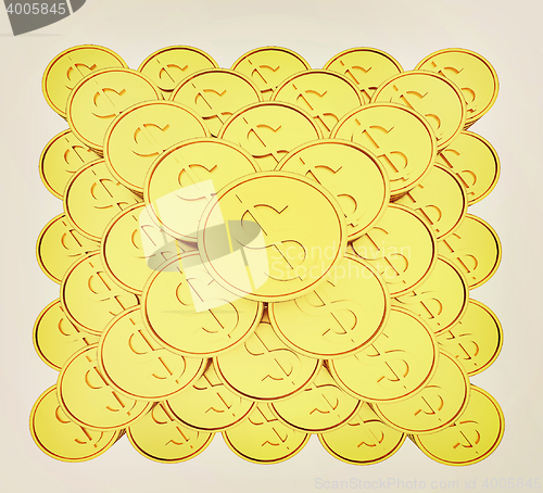 Image of Gold dollar coins. 3D illustration. Vintage style.