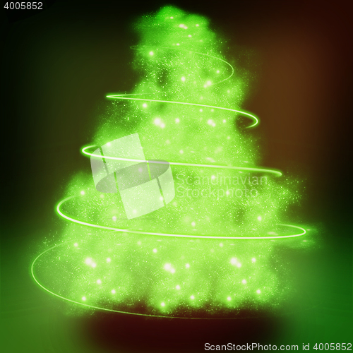 Image of Christmas tree from light. 3D illustration. Vintage style.