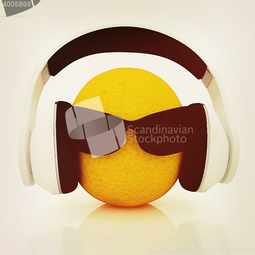 Image of oranges with sun glass and headphones front \"face\" . 3D illustra