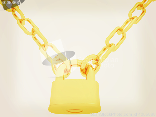 Image of gold chains and padlock isolation on white background. 3D illust